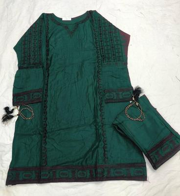 2 Pcs Women's Stitched Linen Embroidered Shirt And Trouser thumbnail 2