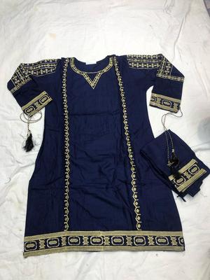 2 Pcs Women's Stitched Linen Embroidered Shirt And Trouser thumbnail 2