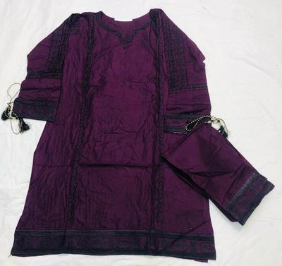 2 Pcs Women's Stitched Linen Embroidered Shirt And Trouser thumbnail 2