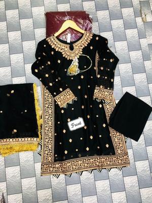 3 Pcs Women’s Stitched Crinkle Chiffon Embroidered Suit thumbnail 2