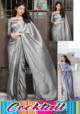 Stunning 3 Pcs Shamoz Silk Stitched Saree Set - Plain Silver Elegance