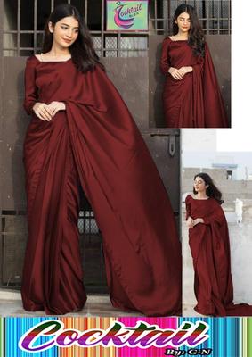 Exquisite 3 Pcs Stitched Saree Set in Maroon Shamoz Silk - Perfect for Women