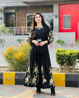 Stunning Black Embroidered Maxi - 1 Pc Women's Stitched Glam thumbnail 2