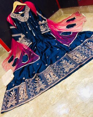Exquisite 3 Pcs Women's Stitched Maxi Suit in Shamoz Silk with Embroidered Pattern thumbnail 3