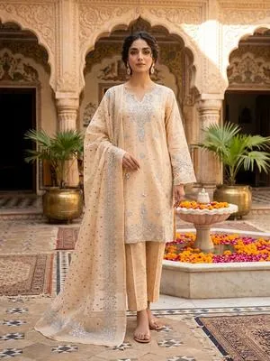 Cotton Lawn Embroidered 3Pcs Multicolor Suit Large thumbnail 2