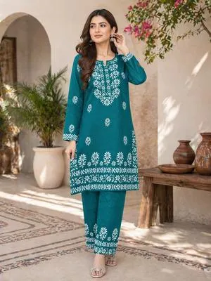 Women Printed Cotton Lawn Kurta Set Multicolor 2 Pcs