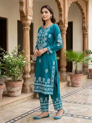 Women Printed Cotton Lawn Kurta Set Multicolor 2 Pcs thumbnail 2