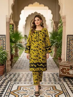 Cotton Printed Kurta Set Large Multicolor thumbnail 2