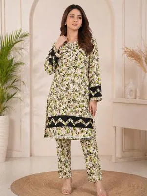 Cotton Printed Kurta Trouser Set Large Multicolor
