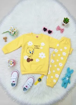 Eid Collection 2 Pcs Girl's Fleece Printed Shirt And Trouser Set 3 to 8 Year