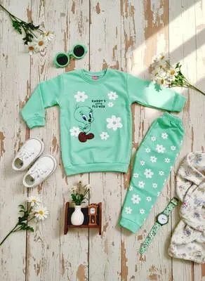 Eid Collection 2 Pcs Girl's Fleece Printed Shirt And Trouser Set 3 to 8 Year