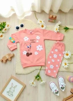 Eid Collection 2 Pcs Girl's Fleece Printed Shirt And Trouser Set 3 to 8 Year