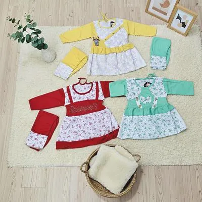 Eid Collection Girl's 3 Dress Printed Shirt And Trouser 3 Set