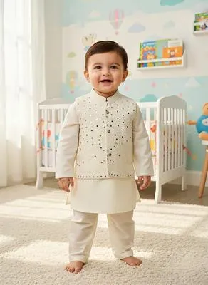 Eid Collection 2 Pcs Boy's Cotton Embroidered Kurta And Shalwar Suit