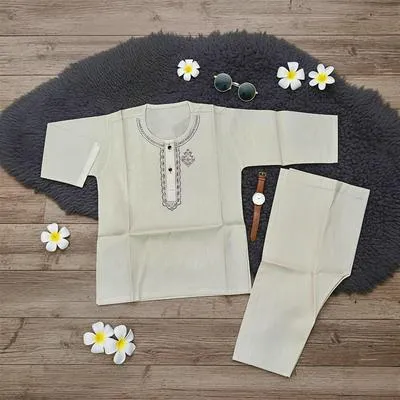 Eid Collection 2 Pcs Boy's Cotton Embroidered Kurta And Shalwar Suit