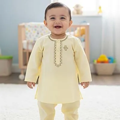 Eid Collection 2 Pcs Boy's Cotton Embroidered Kurta And Shalwar Suit