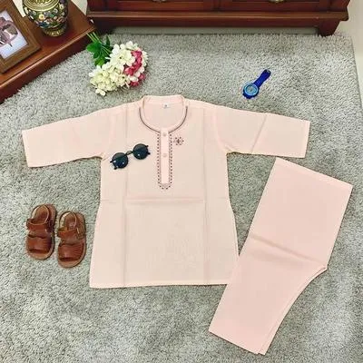Eid Collection 2 Pcs Boy's Cotton Embroidered Kurta And Shalwar Suit