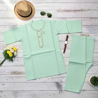 Eid Collection 2 Pcs Boy's Cotton Embroidered Kurta And Shalwar Suit