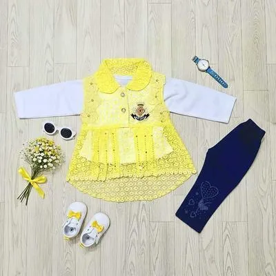 Eid Collectiion 2 Pcs Girl's Cotton Lawn Printed Frock And Trouser Set