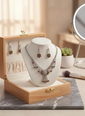 Modern Design Silver Plated Crystal Necklace Set