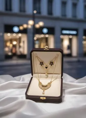 2 Layered Gold Plated Crystal Pendant Set