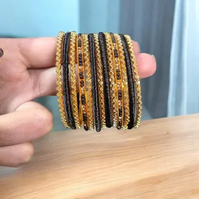 12 Pcs Funky Gold Plated Crystal Kara Bangle