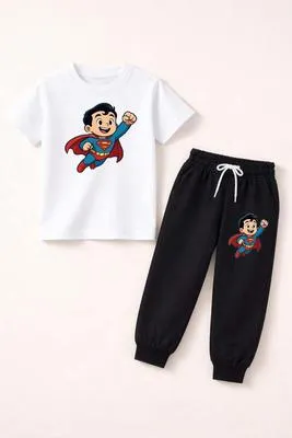 DTF 2PCS Summer Tracksuit – Cartoon Printed T-Shirt & Jogger Set