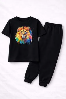  2 Pcs DTF Boy's Polyester Printed Tracksuit