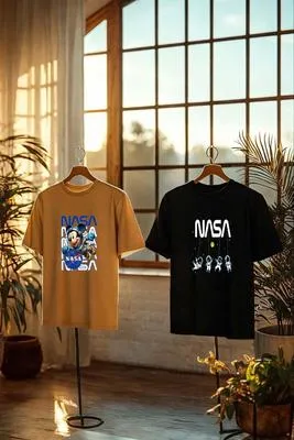 Pack of 2 Kids Graphic T-Shirts | Camel Brown & Black | NASA thumbnail 1