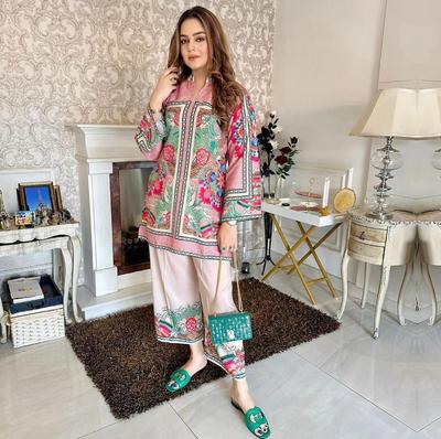 Women's Stitched Khaddar Printed Shirt and Trouser Set - Digital Print Design