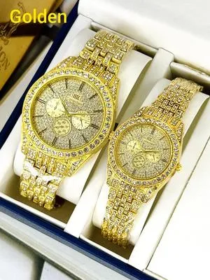 Stainless Steel Diamond Stone Couple Watches 