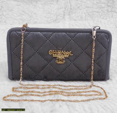 Hand And Shoulder Wallet For Girls With Long Golden Chain - Grey