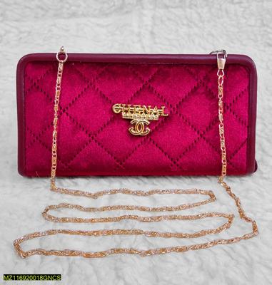 Hand And Shoulder Wallet For Girls With Long Golden Chain - Maroon
