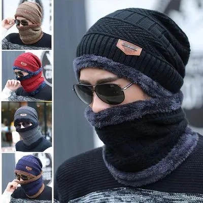 With Neck Warmer Plain Wool Cap