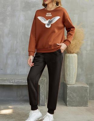 Men's Printed Fleece Sweatshirt Track Suit - 2 Pcs in Brown