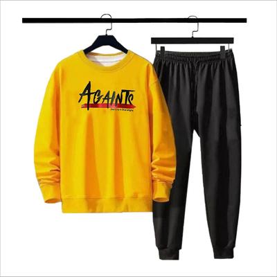 Men's Printed Fleece Sweatshirt Track Suit - 2 Pcs in Yellow