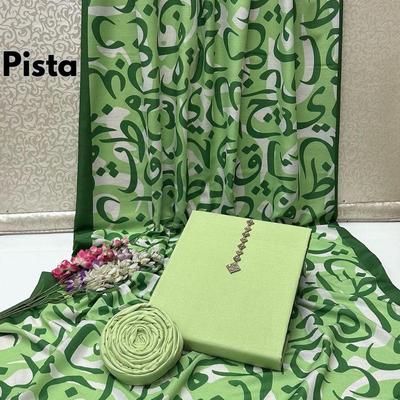 3 Pcs Women's Unstitched Katan Silk Plain Suit