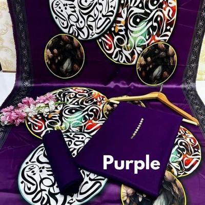 3 Pcs Women's Unstitched Katan Silk Plain Suit