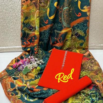 3 Pcs Women's Unstitched Katan Silk Plain Suit