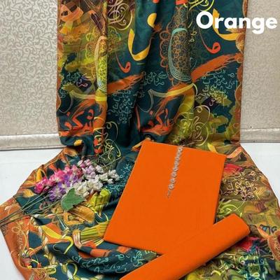 3 Pcs Women's Unstitched Katan Silk Plain Suit