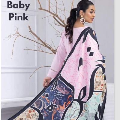 3 Pcs Women's Unstitched Katan Silk Plain Suit