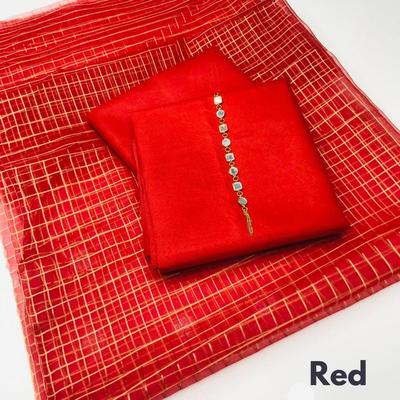 3 Pcs Women's Unstitched Katan Silk Plain Suit