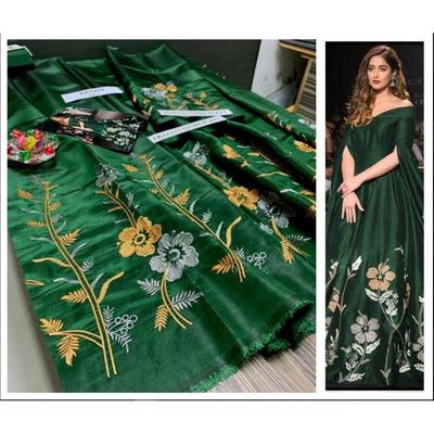 2 Pcs Women's Unstitched Katan Silk Embroidered Suit