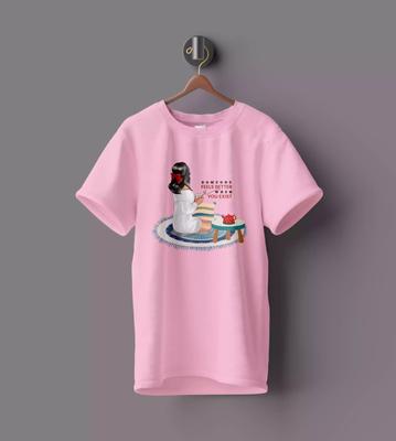 WYPO- Stitched Cotton Printed Graphic T-Shirt -Crewneck, Pink