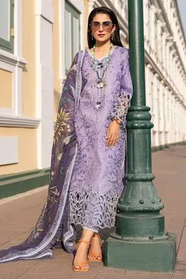 Purple Embroidered 3-Piece Lawn Suit with Digital Print Dupatta thumbnail 3