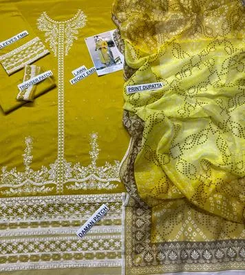 Mustard Embroidered 3-Piece Lawn Suit for Women thumbnail 2