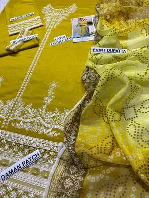 Mustard Embroidered 3-Piece Lawn Suit for Women thumbnail 3