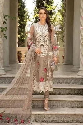 Elegant 3-Piece Embroidered Lawn Suit Brown for Eid Wedding