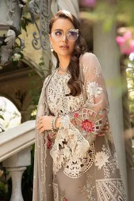Elegant 3-Piece Embroidered Lawn Suit Brown for Eid Wedding thumbnail 8