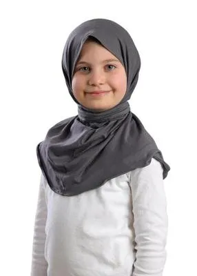 Snap Hijab Girls-Plain Jersey Cotton - Grey Age 2-10
